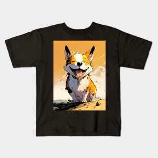 Pawsome: Happy Corgis Dog Smiles No. 3 on a Dark Background Kids T-Shirt